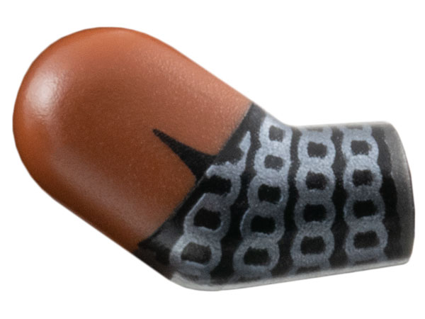 Lego Arm, Right with Molded Reddish Brown Short Sleeve and Printed Black and Silver Chain Mail Pattern / Pearl Dark Gray