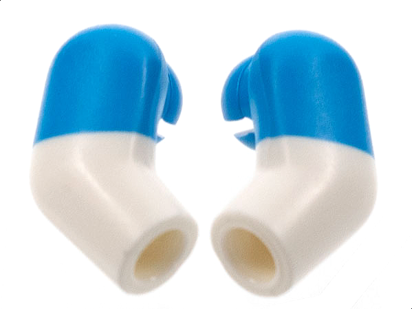 Lego Arm, (Matching Left and Right) Pair with Molded Dark Azure Short Sleeves  Pattern / White