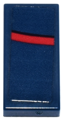 Lego Tile 1 x 2 with Red and Black Line Pattern Model Right Side (Sticker) - Set 77243 / Dark Blue