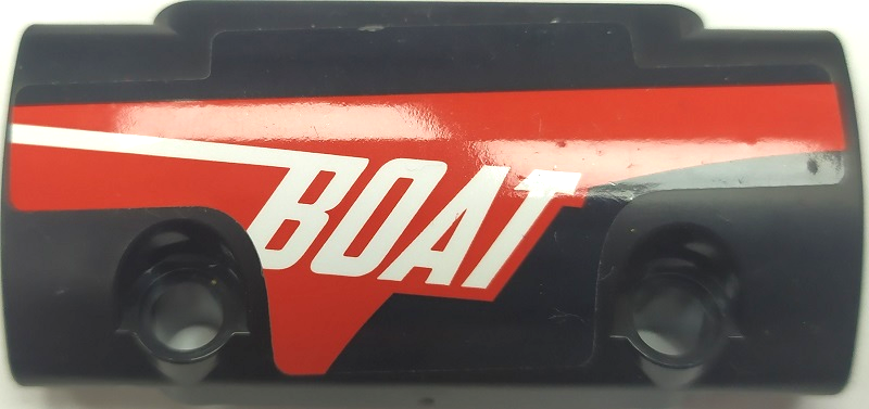 Lego Technic, Panel Curved 7 x 3 with 2 Pin Holes through Panel Surface with 'BOAT' and Red and White Stripes Pattern Model Right Side (Sticker) - Set 42089