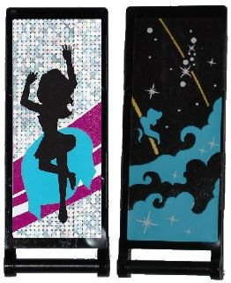 Lego Flag 7 x 3 with Bar Handle with Medium Azure Smoke, Stars and Gold Stripes / Black Female Dancer Silhouette Type 4 Pattern (Stickers) - Set 41105