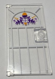Lego Door 1 x 4 x 6 with Stud Handle with Dark Purple and Orange Acorn, Hearts and Leaves Pattern (Sticker) - Set 41369 / Trans-Clear