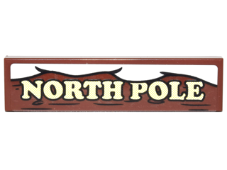 Lego Tile 1 x 4 with 'NORTH POLE', Wood Grain and Snow Overhang on Transparent Background Pattern (Sticker) - Set 10245 / Reddish Brown