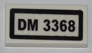 Lego Tile 1 x 2 with 'DM 3368' Pattern (Sticker) - Set 3368