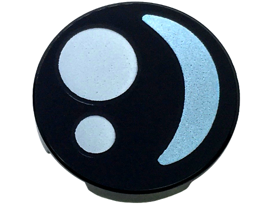 Lego Tile, Round 2 x 2 with Bottom Stud Holder with Eye with White Circles and Metallic Light Blue Crescent Pattern