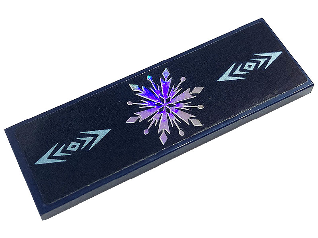 Lego Tile 2 x 6 with Metallic Light Blue Snowflake and Arrows on Dark Blue Background Pattern (Sticker) - Set 43197 / Dark Blue