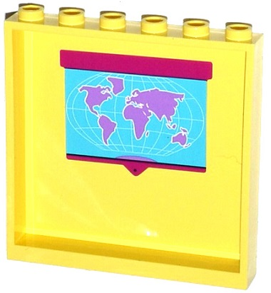 Lego Panel 1 x 6 x 5 with World Map Pattern on Inside (Sticker) - Set 41005 / Bright Light Yellow
