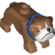 Lego Animal, Dog, Bulldog with White Face, Blue Collar / Medium Nougat