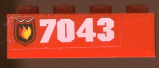 Lego Brick 1 x 4 with Fire Logo Badge and '7043' Pattern Left (Sticker) - Set 7043 / Red