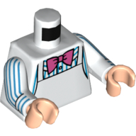 Lego Torso Apron, Bright Pink Bow Tie, Dark Azure Striped Shirt Print, White Arms, Light Nougat Hands / White