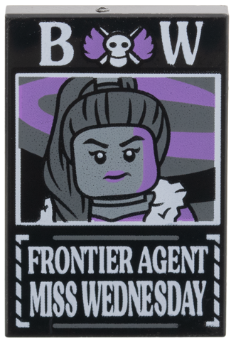 Lego Tile 2 x 3 with Dossier with White 'BW Frontier Agent Miss Wednesday' Pattern / Black