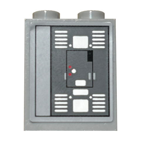 Lego Brick 1 x 2 x 2 with Inside Stud Holder with SW Control Panel and White Stripes Pattern Model Right Side (Sticker) - Set 10221