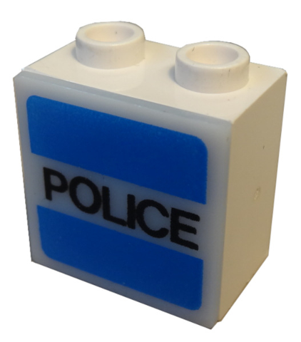 Lego Electric, Light 1 1/8 x 2 x 1 2/3 Cabinet with Lamp Holes (Sign Back) with Milky White Electric, Light 2 x 2 Clip-On Plate with 'POLICE' Pattern (2383 / 2384pb07)