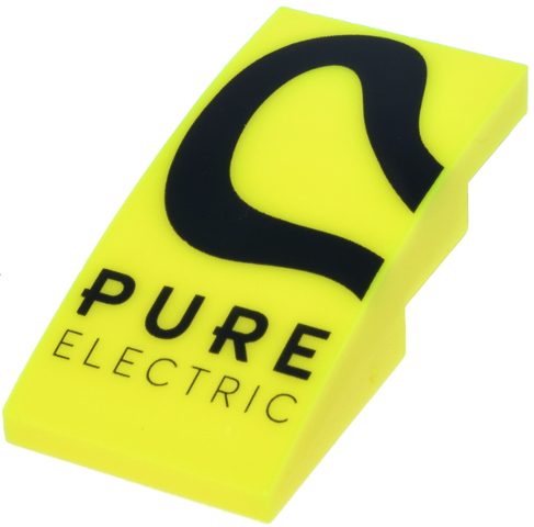 Lego Slope, Curved 4 x 2 with Black Squiggly Line and 'PURE ELECTRIC' Logo Pattern