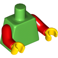 Lego Torso, Red Arms, Yellow Hands [Plain] / Bright Green