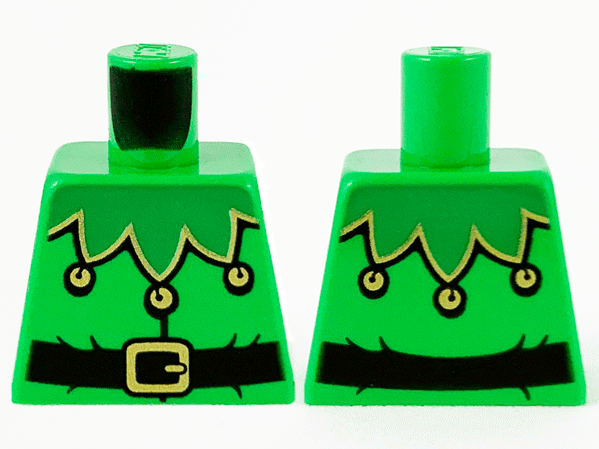 Lego Torso Green Scalloped Collar with Gold Trim and Bells, Black Belt with Gold Buckle Pattern / Bright Green