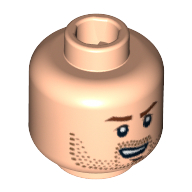 Lego Minifig Head, Brown Stubble, Brown Eyebrows, and Open Grin Print / Light Nougat