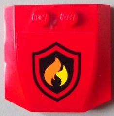 Lego Wedge 4 x 4 x 2/3 Triple Curved with Black and Yellow Fire Logo Badge Pattern (Sticker) - Set 60004 / Red