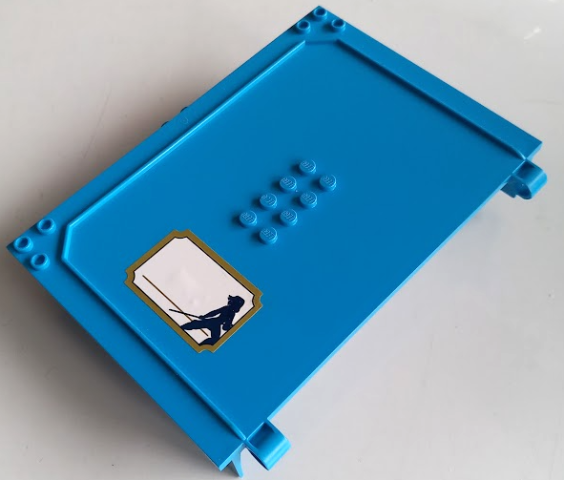 Lego Container, Book Cover Half, 16 x 12 x 2 2/3 (Storybook Adventures) with Name Label with Dark Blue Mulan Silhouette on White Background Pattern (Sticker) - Set 43174