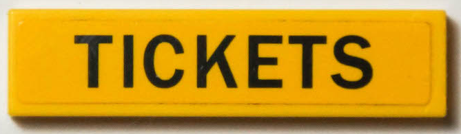 Lego Tile 1 x 4 with Black 'TICKETS' Pattern (Sticker) - Set 40346 / Yellow