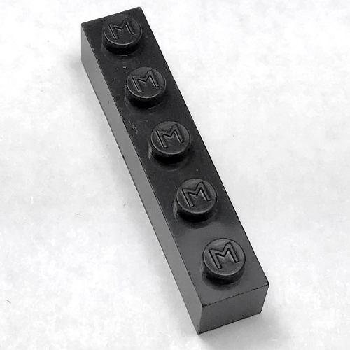 Lego Modulex Brick 1 x 5 with M on Stud / Modulex Black