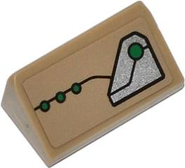 Lego Slope 30 1 x 2 x 2/3 with Black Line, 4 Green Dots and Silver Metal Plate Pattern (Sticker) - Set 76009