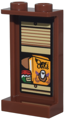 Lego Panel 1 x 2 x 3 with Side Supports - Hollow Studs with Tan Kitchen Cupboard and Box of Bright Light Orange 'Cheeri OWLS' Pattern (Sticker) - Set 76437