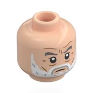 Lego Minifig Head Gandalf, Dark Bluish Grey Eyebrows, White Beard, Wrinkles, Stern Stare, Raised Eyebrow / Light Nougat