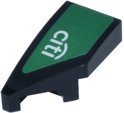 Lego Wedge 2 x 1 x 2/3 Left with White 'citi' Logo on Green Background Pattern (Sticker) - Set 77245 / Black