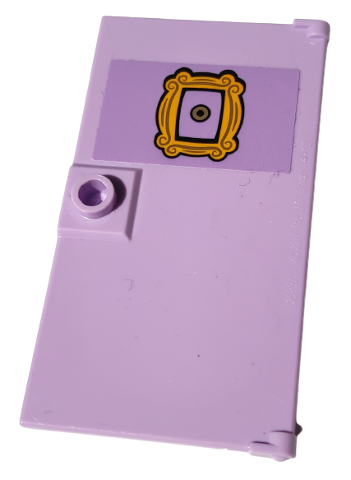Lego Door 1 x 4 x 6 with Stud Handle with Peephole and Yellow Picture Frame Pattern (Sticker) - Set 10292 / Lavender