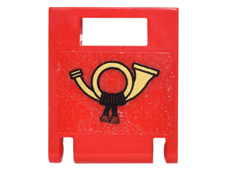 Lego Container, Box 2 x 2 x 2 Door with Slot with Gold Mail Horn Pattern (Sticker) - Sets 10222 / 10259 / Red