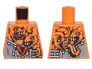 Lego Torso Ninjago Armor with Rivets, Clock and 4 Orange Snakes with Red Eyes and White Fangs Pattern / Orange