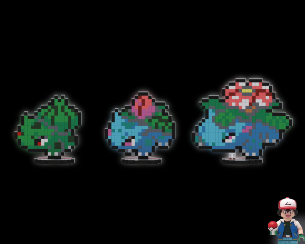 Lego Bulbasaur, Ivysaur & Venusaur - Pixel Art Display