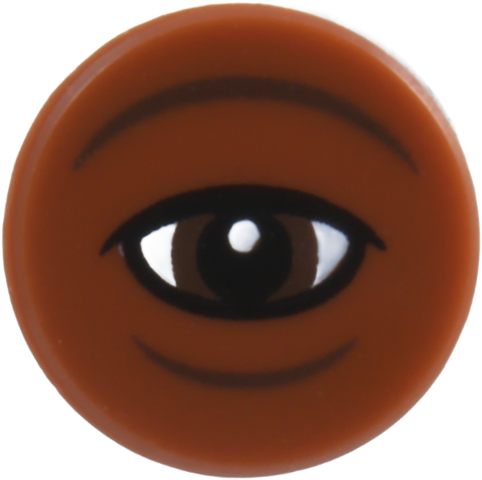 Lego Tile, Round 1 x 1 with Dark Brown Eye, Black Pupil and Upper Eyelid, Wrinkles Pattern