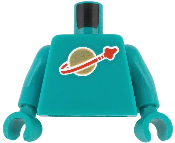 Lego Torso with Classic Space Logo High on Torso Pattern, Inside with Ribs (second reissue) / Dark Turquoise Arms / Dark Turquoise Hands