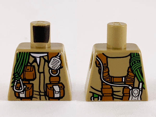 Lego Torso Jacket with Dark Orange Pouches, Silver Radio and Bright Green Rope Pattern / Dark Tan