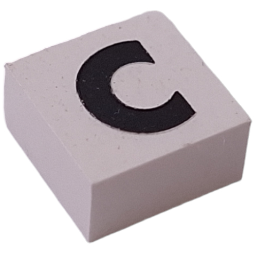 Lego Modulex Tile 2 x 2 with Black 'C' Print, Black Internal Lining, No Dot / Modulex White