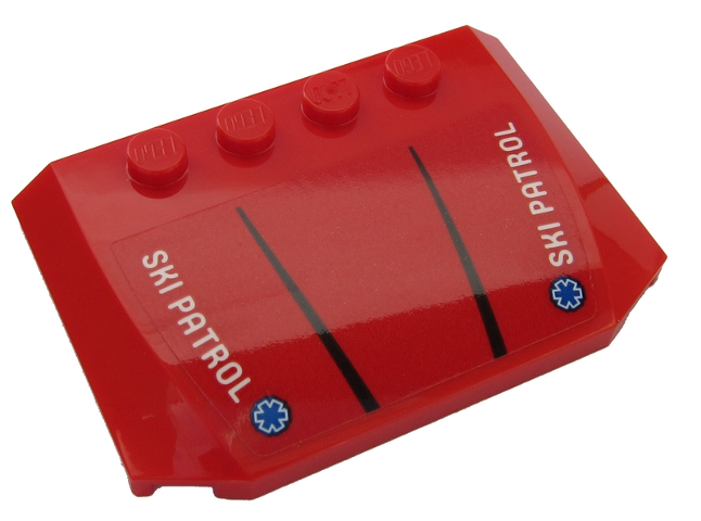 Lego Wedge 4 x 6 x 2/3 Triple Curved with White 'SKI PATROL', Blue EMT Star of Life and Two Black Stripes Pattern (Sticker) - Set 60203 / Red