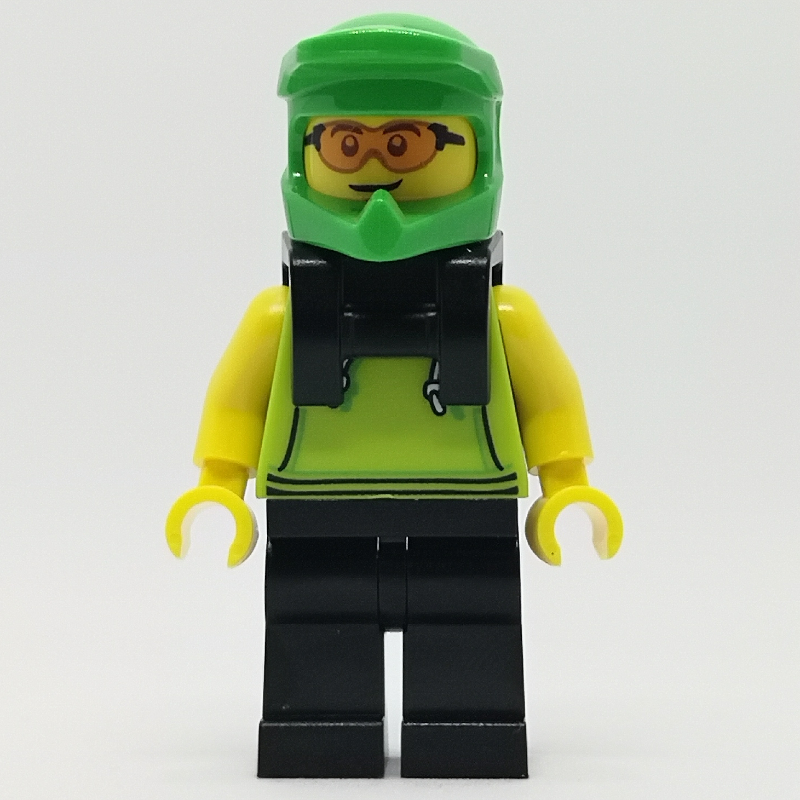 Lego Lime Torso, Black Legs, Lime Helmet, Neck Bracket