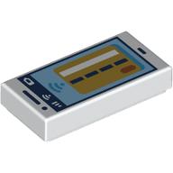 Lego Tile 1 x 2 with Smart Phone, Credit/Debit Card Screen Print / White
