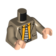 Lego Torso, Jacket, Bright Light Orange Shirt, White/Light Bluish Grey/Black Striped Tie print, Tan Arms, Light Nougat Arms / Dark Tan