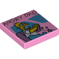 Lego Tile 2 x 2 with 'ANGRY DAD' Print / Bright Pink