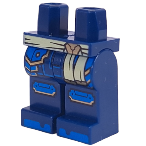 Lego Hips and Dark Blue Legs with Yellowish Green Belt, Blue/Gold Armor, Knee Pads print