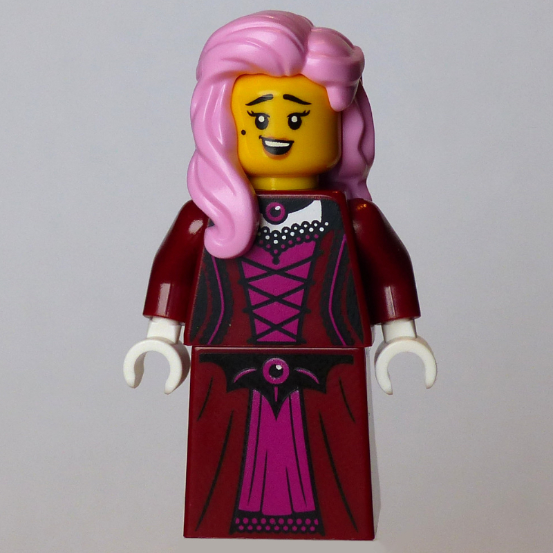 Lego Lady, Dark Red Dress, Bright Pink Hair