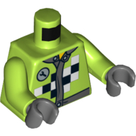 Lego Torso Race Jacket with Wrench and Black and White Checkered Print, Lime Arms, Dark Bluish Gray Hands / Lime