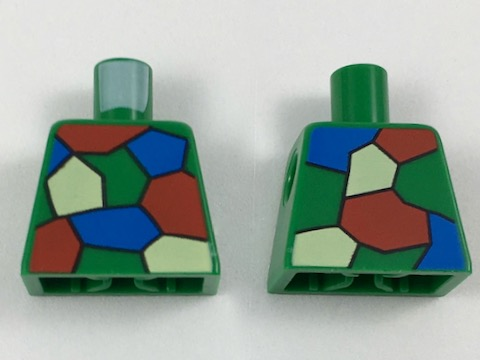 Lego Torso Red, White and Blue Patches Pattern (Crazy Quilt) / Green