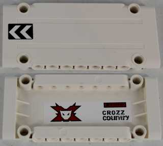 Lego Technic, Panel Plate 5 x 11 x 1 with Chevrons on Outside Left and World Racers Team Extreme Logo and 'CROZZ COUNTRY' on Inside Pattern (Sticker) - Set 8864 / White