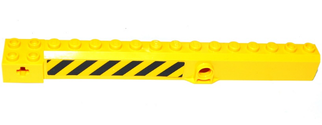 Lego Crane Arm Outside, Wide with Pin Hole at Mid-Point with Black and Yellow Danger Stripes Pattern Between Holes on Both Sides (Stickers) - Set 60109 / Yellow