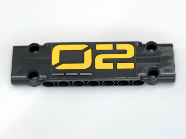 Lego Technic, Panel Plate 3 x 11 x 1 with Yellow '02' and 3 Gray Dashes Pattern Left (Sticker) - Set 42081