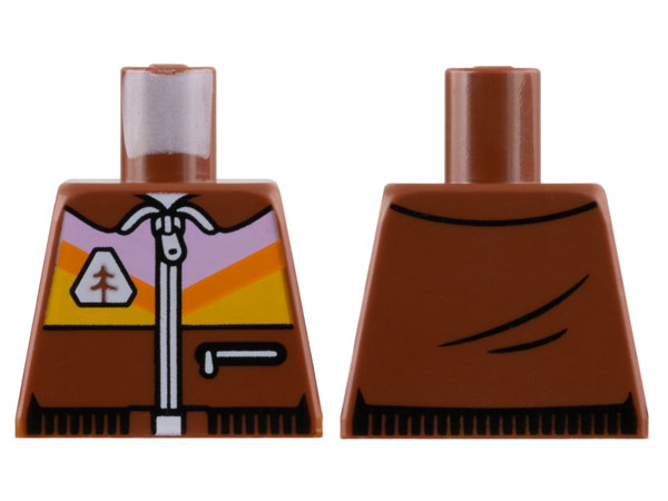Lego Torso Jacket, White Zipper, Bright Pink and Bright Light Orange Panel with Orange Diagonal Stripe Pattern / Reddish Brown
